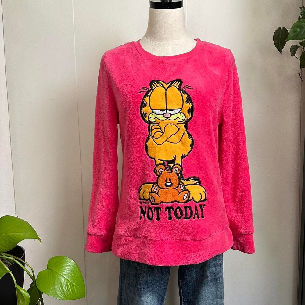 Garfield Pookie Not Today Pink Fuzzy Soft Sweatshirt Womens Small